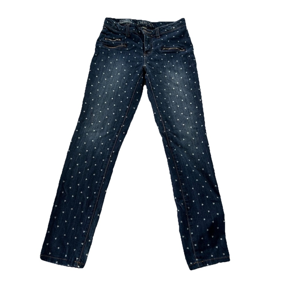 Cherokee Jeans Girls Size 14 Heart Print Super Skinny Jeans Stretchy